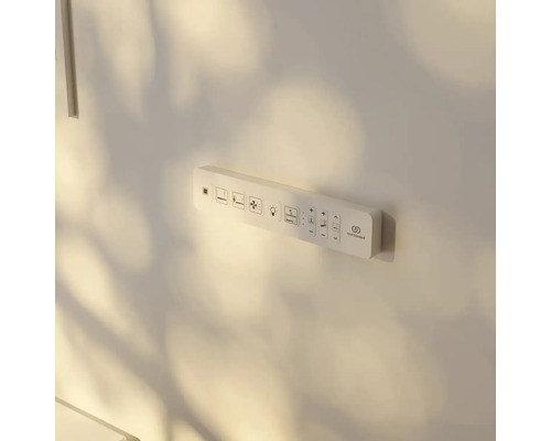 Ideal Standard Bedienpanel für Spiegelfunktionen wie Licht und Lüftung mit Tastenfeldern, Ideal Standard Logo.
