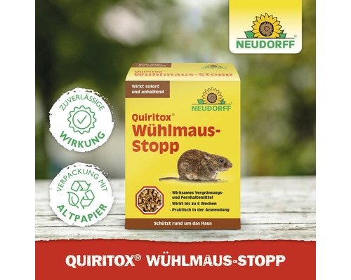Neudorff Quiritox Wühlmaus-Stopp, wirksames Vergrämungsmittel gegen Wühlmäuse, Verpackung aus Altpapier, wirkt bis zu 6 Wochen.