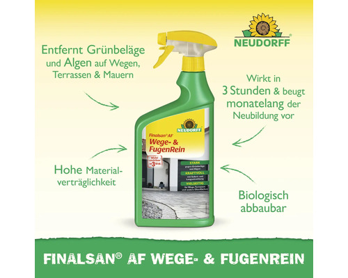 Neudorff Finalsan AF Wege- und FugenRein Sprühflasche entfernt Grünbeläge und Algen auf Wegen und Terrassen, wirkt in 3 Stunden, biologisch abbaubar.