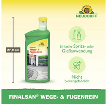 Neudorff Finalsan Wege- und FugenRein, 27,9 Zentimeter hoch. Einfache Spritz- oder Gießanwendung, nicht bienengefährlich, Neudorff Logo.