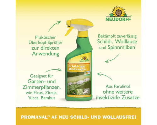 Neudorff Promanal anwendungsfertig Neu Schild- und Wolllausfrei Sprühflasche auf Paraffinölbasis mit Überkopf-Sprüher.