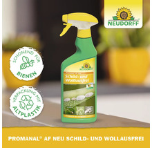 Neudorff Logo. Promanal AF Neu Schild- und Wolllausfrei Sprühflasche, bienenschonend, Verpackung aus Altplastik, ökologischer Landbau.