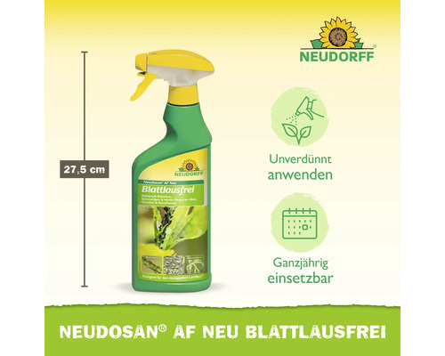 Neudorff Neudosan AF Neu Blattlausfrei Sprühflasche, Höhe 27,5 Zentimeter, unverdünnt anwenden, ganzjährig einsetzbar, Neudorff Logo.
