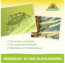 Neudorff Logo. Neudosan AF Neu Blattlausfrei zur Bekämpfung von Blattläusen und Sitkafichtenläusen innen und außen mit natürlichem Wirkstoff.