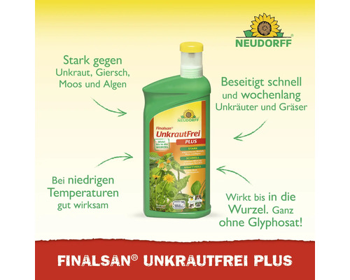Neudorff Finalsan UnkrautFrei Plus Unkrautvernichter ohne Glyphosat, wirkt bis in die Wurzel, wirksam bei niedrigen Temperaturen.