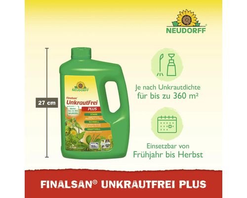 Neudorff Finalsan UnkrautFrei Plus Unkrautvernichter, 27 Zentimeter Höhe, für bis zu 360 Quadratmeter, Anwendung von Frühjahr bis Herbst.