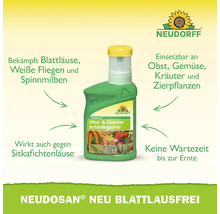 Neudorff Neudosan Blattlausfrei gegen Blattläuse und Spinnmilben an Obst und Gemüse ohne Wartezeit, Flasche aus 90 Prozent Rezyklat, Neudorff Logo.