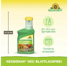 Neudorff Neudosan Obst- und Gemüse Schädlingsfrei, 17,5 Zentimeter hohe Flasche, für 12,5 Liter Spritzbrühe, ganzjährig anwendbar, Neudorff Logo.