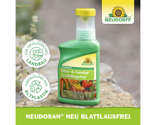 Neudorff Neudosan Obst- und Gemüse Schädlingsfrei in einer Flasche aus Altplastik, geeignet für den ökologischen Landbau gegen Blattläuse.