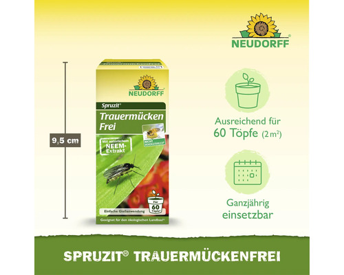 Neudorff Spruzit TrauermückenFrei, 9,5 Zentimeter hoch, mit Neem-Extrakt, ausreichend für 60 Töpfe, ganzjährig anwendbar.