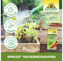 Neudorff Logo, Spruzit TrauermückenFrei Anwendung an Jungpflanzen, Altpapier-Verpackung, nicht bienengefährlich, für ökologischen Landbau geeignet.