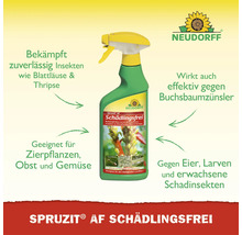 Neudorff Spruzit AF Schädlingsfrei Sprühflasche gegen Blattläuse, Thripse und Buchsbaumzünsler. Für den ökologischen Landbau geeignet. Neudorff Logo.