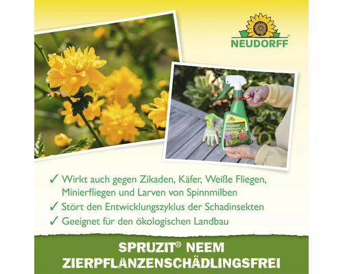 Neudorff Spruzit Neem Zierpflanzenschädlingsfrei wirkt gegen Schadinsekten und ist für den ökologischen Landbau geeignet.