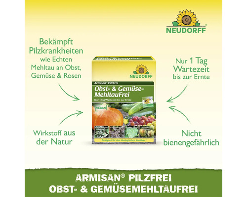 Neudorff Armisan PilzFrei für Obst und Gemüse gegen Mehltau, natürlicher Wirkstoff, ein Tag Wartezeit bis zur Ernte, bienenungefährlich.