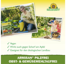 Neudorff Armisan Pilzfrei gegen Mehltau und Schorf an Obst und Gemüse, vegan, ökologischer Landbau, Anwendung im Garten, Neudorff Logo.