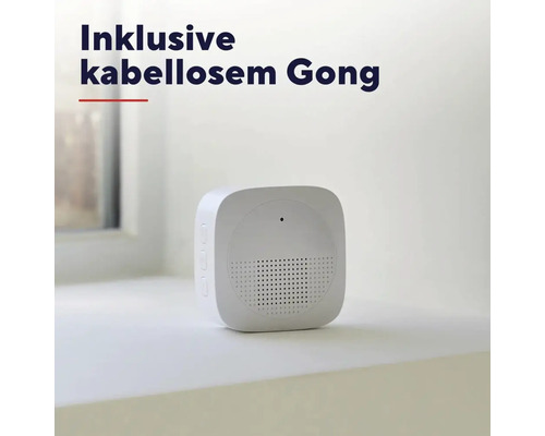 Inklusive kabellosem Funkgong mit integriertem Lautsprecher.
