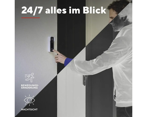Videotürklingel mit Bewegungserkennung und Nachtsicht für Überwachung rund um die Uhr.