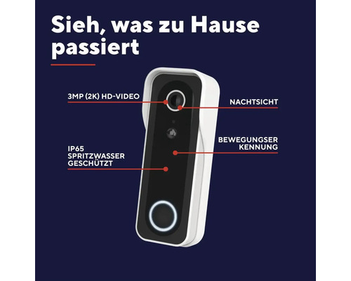 Video-Türsprechanlage mit 3 Megapixel High Definition Video, Nachtsicht, Bewegungserkennung und Spritzwasserschutz IP65.