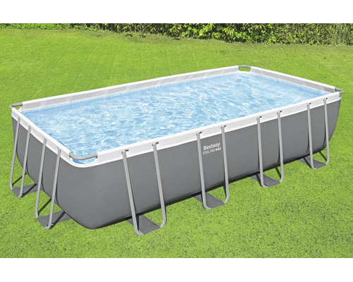 Bestway Steel Pro Max rechteckiger Aufstellpool mit Stahlrahmen auf einer Rasenfläche.