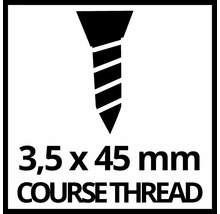 Schraube 3,5 mal 45 Millimeter mit Grobgewinde.