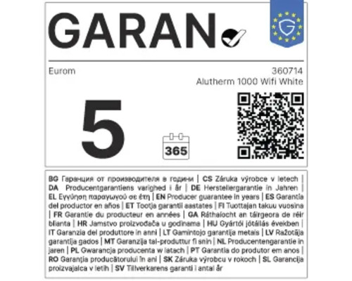 5 Jahre Herstellergarantie für Eurom Alutherm 1000 Wifi White