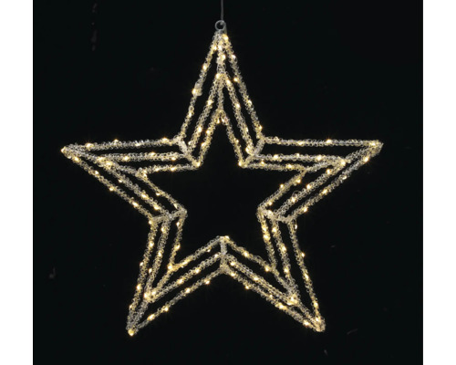 Hängender LED-Stern für die Weihnachtsdekoration mit warmweißen Lichtern und kristallartigem Geflecht.