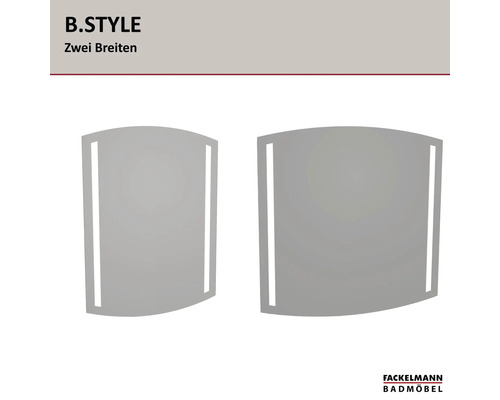 Zwei B.STYLE LED-Badspiegel in unterschiedlichen Breiten mit seitlichen Lichtstreifen.