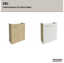 Fackelmann Waschtischunterschrank SBC, tiefenreduziert für kleine Bäder, zwei Türen, Holzoptik und Weiß.