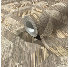 Rolle Vliestapete mit geometrischem Muster in Holzoptik und strukturierter Oberfläche.