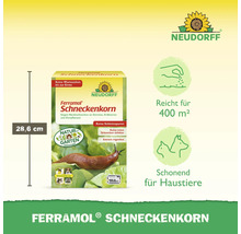 Neudorff Ferramol Schneckenkorn gegen Nacktschnecken, Höhe 28,6 Zentimeter, für 400 Quadratmeter, schonend für Haustiere, Neudorff Logo.