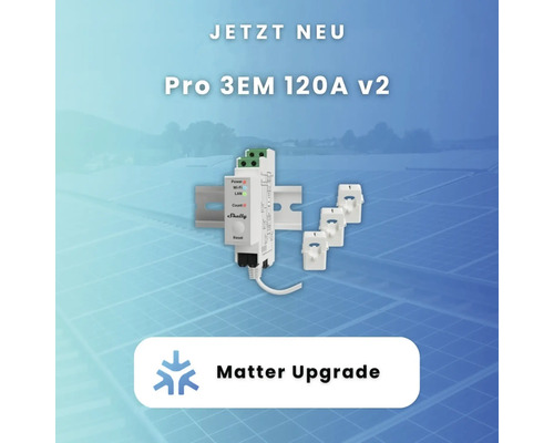 Shelly Pro 3EM 120A Version 2 Energiemessgerät mit drei Stromwandlern, zur Hutschienenmontage, kompatibel mit Matter.