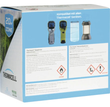 Thermocell Mückenschutz Ersatzpackung Verpackung mit Informationen zu Wirkstoffplättchen und Gaspatronen kompatibel mit allen Thermocell Geräten.