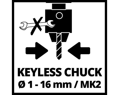 Symbol für Schnellspannbohrfutter mit einem Durchmesser von 1 bis 16 Millimeter und einem Morsekegel 2 Anschluss ohne Werkzeugbedarf