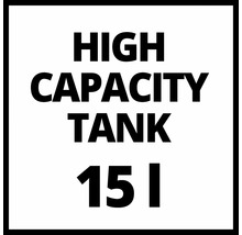Symbol mit der Aufschrift High Capacity Tank 15 Liter für Produkte mit großem Tankvolumen