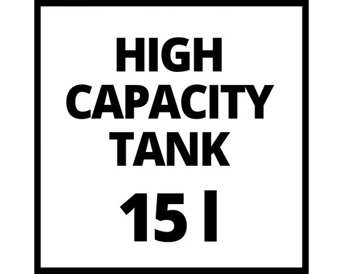 Symbol mit der Aufschrift High Capacity Tank 15 Liter für Produkte mit großem Tankvolumen