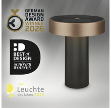 Moderne runde LED-Tischleuchte mit geriffeltem Säulenfuß, ausgezeichnet mit Designpreisen.