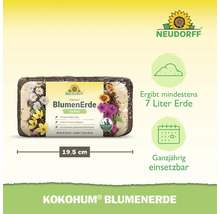 Neudorff Kokohum BlumenErde, torffreier Kokosfaser-Block, ergibt mindestens sieben Liter Erde, für ganzjährigen Einsatz geeignet.