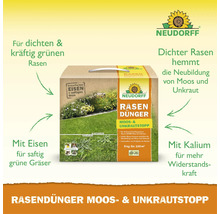 Neudorff Rasendünger mit Moos- und Unkrautstopp im Karton zur Rasenpflege für 100 Quadratmeter.