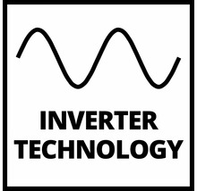 Symbol für Inverter Technologie mit einer Sinuswellendarstellung zur Kennzeichnung von Stromerzeugern.