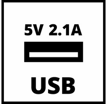 Symbol für USB Anschluss mit 5 Volt und 2,1 Ampere Ausgangsleistung
