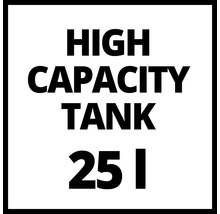 Symbol für einen Tank mit einer Kapazität von 25 Litern.