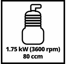Symbolbild eines Verbrennungsmotors mit 1,75 Kilowatt Leistung bei 3600 Umdrehungen pro Minute und einem Hubraum von 80 Kubikzentimetern.