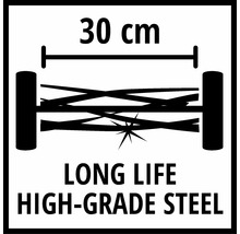 Symbol fuer eine Schnittbreite von 30 Zentimetern und langlebigen hochwertigen Stahl.