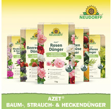 Mehrere Packungen Neudorff Azet Spezialdünger für verschiedene Pflanzenarten mit Mykorrhiza und Mikroorganismen sowie Logo Neudorff.
