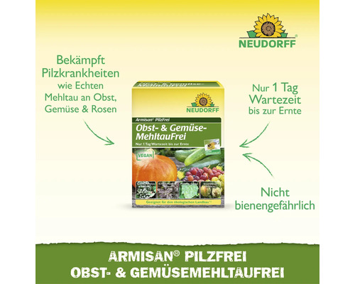 Neudorff Armisan PilzFrei Obst- und GemüseMehltauFrei zur Bekämpfung von echtem Mehltau an Pflanzen mit einer Wartezeit von einem Tag bis zur Ernte.