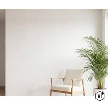 Heller Wohnraum mit einem modernen Sessel aus Holz und einer hohen Zimmerpflanze vor einer schlichten Wand. (Image AI modified or generated)