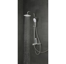 Brausegarnitur mit Kopfbrause, Handbrause und Brausestange im Badezimmer