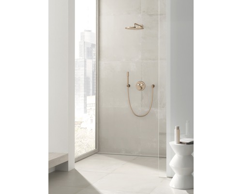 Begehbare Dusche mit Kopfbrause und Handbrause in modernem Badezimmer