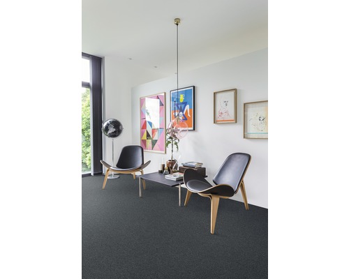 Wohnzimmer mit Teppichboden, zwei Stühlen und Tisch