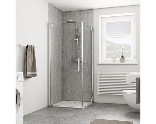 Duschrückwand Breuer Decodesign 1500x2550x3 mm Dekor Beton Duschkabine mit Duscharmatur im Badezimmer